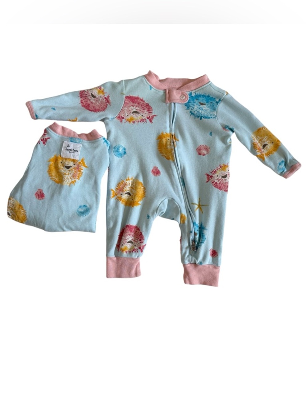 Set of 2 Burt's Bees Blue and Pink Baby Pajamas - Size Newborn
